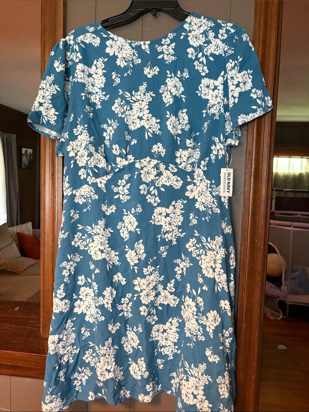 Old Navy Blue Floral Short Sleeve Fit-and-Flare Dress
